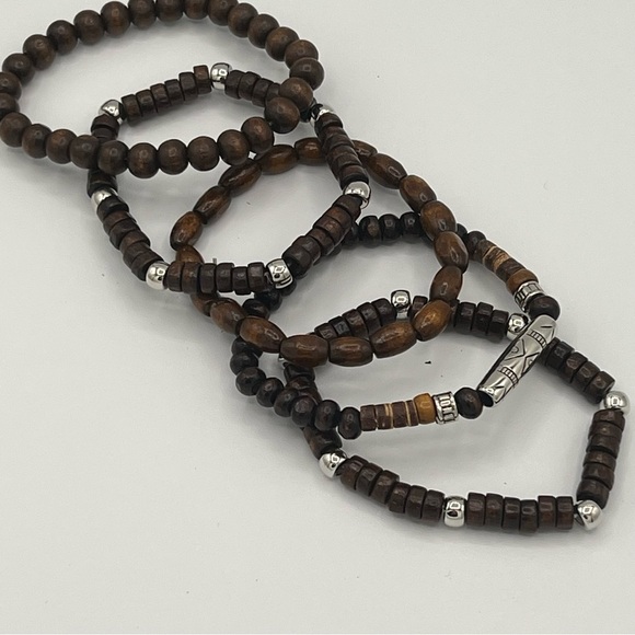 Handmade wooden beads stretch bracelets Set of 5, NEW! - Picture 3 of 5